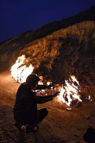 Azerbaijan, Baku, Absheron Peninsula, Yanar Dag meaning burning mountain is a natural gas fire which blazes continuously on a hillside