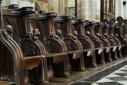 France, Ille-et-Vilaine (35), Baie du Mont-Saint-Michel, Dol-de-Bretagne, la cathédrale gothique Saint-Samson, de part et d'autre du chœur sont réparties 77 stalles datées du XIVème siècle sur deux rangs