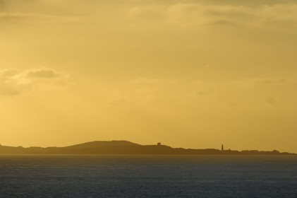 France, Manche, Cotentin, Cap de la Hague, Alderney island seen from the port of Goury