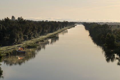 France, Gard, the Petite Camargue, Vauvert, the Rhone to Sète canal early morning at Gallician