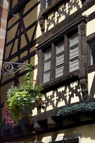 France, Bas Rhin, Strasbourg, old town listed as World Heritage by UNESCO, old tanner Hans Schenk house with carved wooden pan in the rue des dentelles