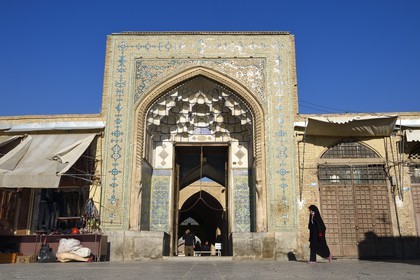Iran, Isfahan Province, Isfahan, Jame Mosque, the gate opening onto the Grand Bazaar