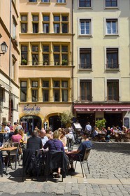 France, Rhone, Lyon, historical site listed as World Heritage by UNESCO, St. Paul neighborhood in the Vieux Lyon (Old Town), Place du Gouvernement and Bouchons Lyonnais (typical and traditional restaurants of Lyon)