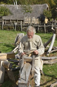 France, Calvados, Herouville Saint Clair, Domaine de Beauregard, Ornavik Historical Park, reconstruction of a Carolingian village with its artisans and farmers, carpenters