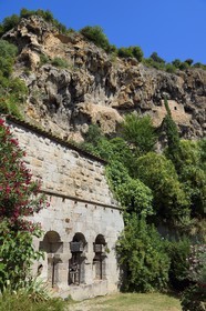 France, Var, Provence Verte, Cotignac, olive press at the foot of the tufa cliff of 80 meters high and 400 meters wide