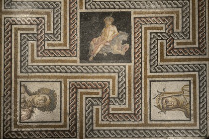 France, Rhone, Lyon, historical site listed as World Heritage by UNESCO, colline de Fourviere, Gallo-Roman Museum of Fourvière, Bacchus (Dionysos) mosaic