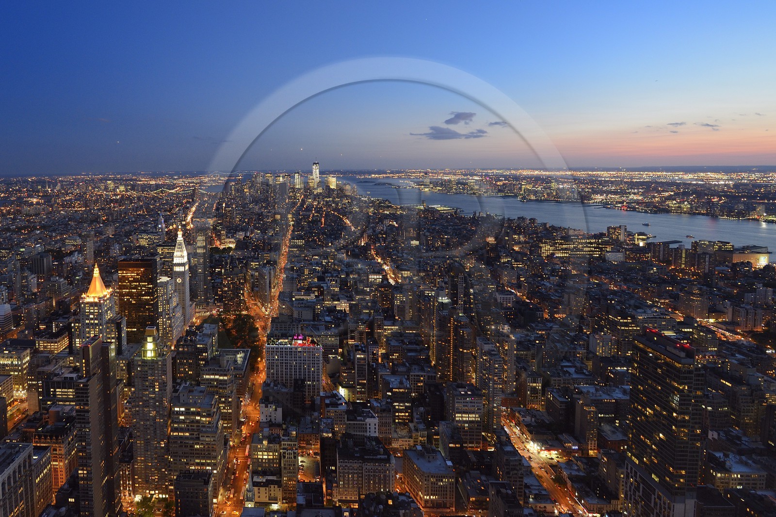 United States, New York, Manhattan, view from the Empire State Building over Southern Manhattan, the One World Trade Center (1WTC) and the Hudson River