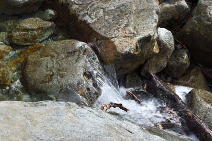 France, Haute Corse, Vivario, hiking on the GR 20, between Onda refuge and Vizzavona, Vizzavona forest, Englishmen cascades, waterfalls group in the Agnone valley under the Monte d'Oro