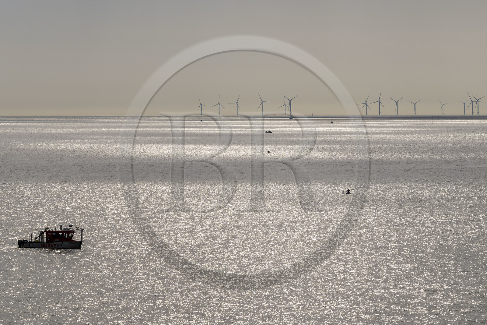 France, Loire Atlantique, Estuaire de la Loire, Saint Nazaire, the Saint-Nazaire offshore wind farm seen from Pointe de l’Eve