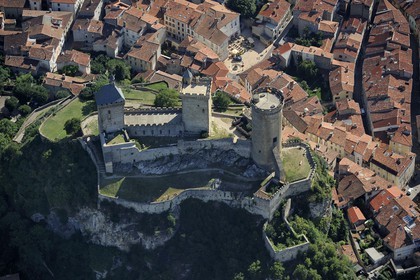 France, Ariège (09), Foix, le château comtal du Xe-XVe siècle (vue aérienne)