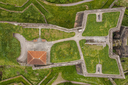 France, Moselle, Parc regional des Vosges du nord (Northern Vosges Regional Natural Park), Bitche, the citadel fortified by Vauban (aerial view)