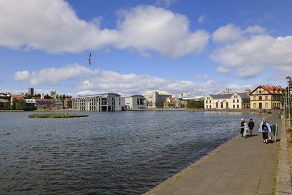 Iceland, Reykjavik, the City Hall on Lake Tjörnin