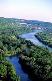 France, Val d' Oise, French Vexin Natural Regional Park, Seine River around La Roche Guyon village (aerial view)