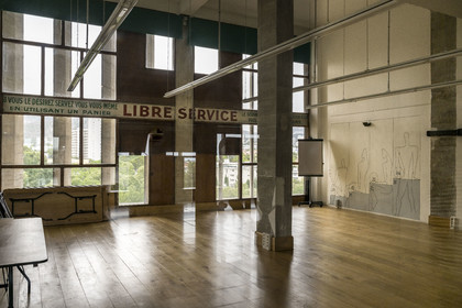 France, Bouches du Rhone, Marseille, architectural work of Le Corbusier, listed as World heritage by UNESCO, the Cité Radieuse by the architect Le Corbusier, the ambulatory between the 3rd and 4th floors and its shops, the former grocery store (designed as self-service, with instructions painted on the wall)