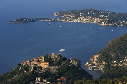 France, Alpes-Maritimes, the hilltop village of Eze, Saint-Jean-Cap-Ferrat in the background