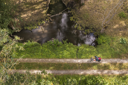 France, Deux-Sèvres, le Marais Poitevin, Green Venice, Le Vanneau-Irleau, bicycle journey along the canals (aerial view)
