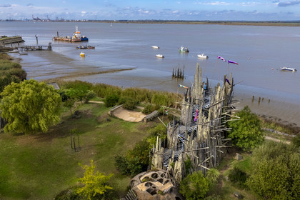 France, Loire Atlantique, Paimboeuf, open-air contemporary art collection Estuaire, Le Jardin Etoilé created by landscape architect Kinya Maruyama on the banks of the Loire (aerial view)