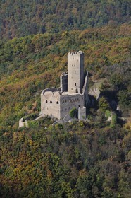 France, Bas Rhin, Ortenbourg Castle in the Vosges forest (aerial view)