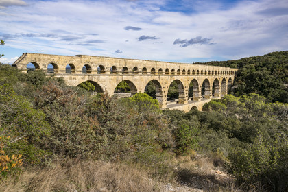France, Gard, Pont du Gard classified World Heritage by UNESCO, Grand Site de France, Roman aqueduct over the Gardon River
