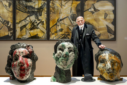 France, Paris, Musée Maillol art museum, German painter and sculptor Markus Lüpertz during his exhibition in dialogue with the work of Aristide Maillol, painted bronzes and mixed media on paper