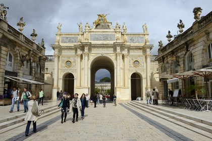France, Meurthe-et-Moselle, Nancy, Place Stanislas (former Place Royale) built by Stanislas Leszczynski in the 18th century, listed as World Heritage by UNESCO, Triumph Arch (Here Gate)