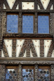 France, Bas Rhin, Saverne, detail of the facade of the Maison Katz from the 17th century