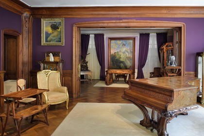 France, Meurthe-et-Moselle, Nancy, Ecole de Nancy Museum in the former estate of Eugene Corbin, grand piano of Louis Majorelle