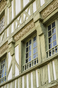 France, Côtes-d'Armor, Tréguier, facade of a half-timbered house typical of Tregor county at place du Martray