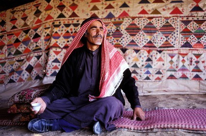 Jordan, Kerak, headman Bedouin under his tent