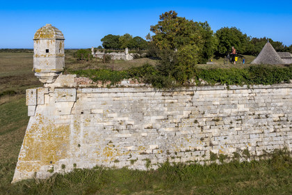 France, Charente-Maritime (17), Saintonge, Marennes-Hiers-Brouage, citadelle de Brouage, labellisé Les Plus Beaux Villages de France, les remparts batis de 1630 à 1640 sont munis d'échauguettes (vue aérienne)