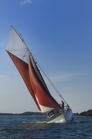 France, Manche, Iles Chausey, the Courrier des Iles boat painted by painter Marin Marie, an Official Painter of the French Navy