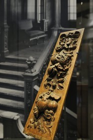 United Kingdom, Northern Ireland, Cultra near Belfast, Ulster Folk and Transport Museum, carved oak panel of the Grand Staircase from the RMS Olympic (RMS Titanic sister ship)