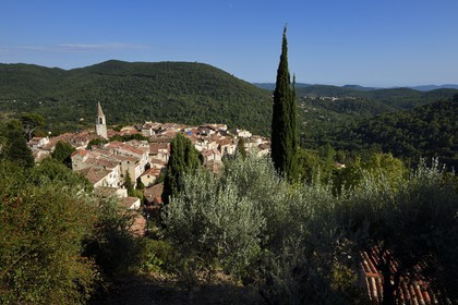 France, Var, the Dracenie, village of Bargemon,  the village of Claviers in the background