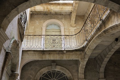 France, Herault, Pezenas, old city, House of poors with its stairs and ironwork of the eighteenth century
