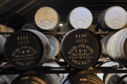 United Kingdom, Scotland, Orkney Islands, Kirkwall,  Highland Park whisky distillery, storage of the barrels for the maturing of Whisky