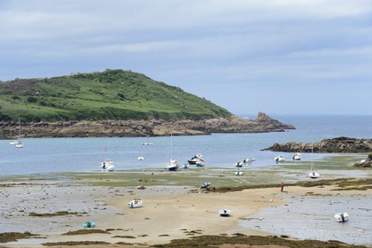 France, Cotes-d'Armor, Cote de Granit Rose (the Pink Granite coast), Trebeurden beach and the Milliau island