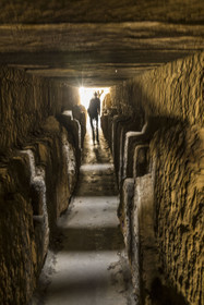 France, Gard, Pont du Gard classified World Heritage by UNESCO, Grand Site de France, Roman aqueduct over the Gardon River, calcareous concretions deposited over the years on the interior walls of the aqueduct conduit in the upper part of the bridge