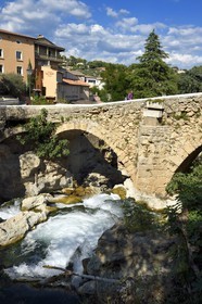 France, Var, Trans-en-Provence near Draguignan, waterfalls and bridge over the Nartuby river