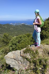 France, Var, Six Fours les Plages, hike in the Cap Sicie massif towards Notre-Dame du Mai chapel, Ile des Embiez in the background