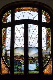 France, Meurthe et Moselle, Nancy, Art Nouveau building of the Chamber of Commerce and Industry (CCI), the stained glass windows on the ground floor representing Lorraine landscapes were designed by Jacques Gruber
