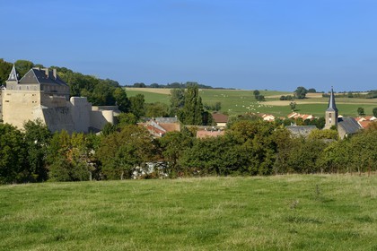 France, Moselle, Rodemack, labelled Les Plus Beaux Villages de France (The Most Beautiful Villages of France), the remains of the castle in the background left
