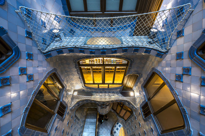Spain, Catalonia, Barcelona, Eixample district, Passeig de Gracia, Casa Batllo by Catalan modernist architect Antoni Gaudi, UNESCO World Heritage site, courtyard
