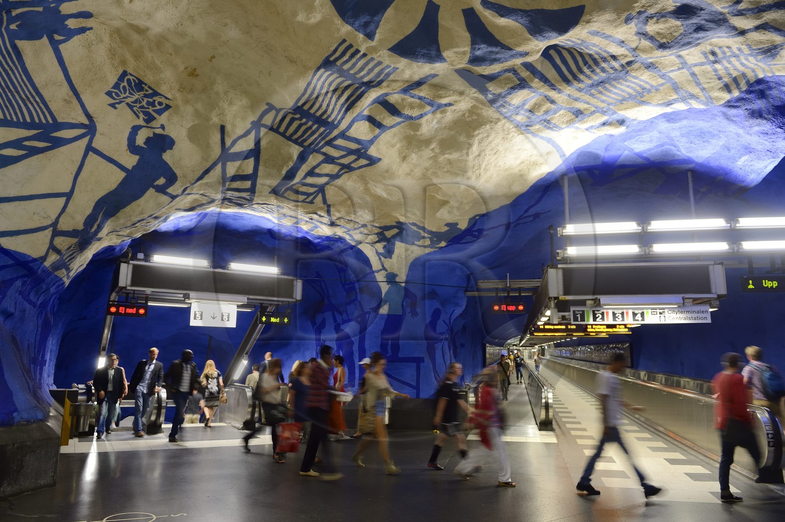 Suède, Stockholm, station de métro (Stockholms tunnelbana), de nombreuses stations exposent des œuvres d'art, station de métro T Central