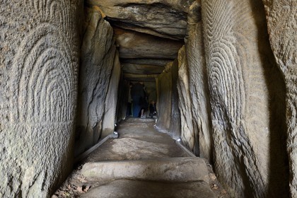 France, Morbihan, Gavrinis Cairn dated 3500 BC, decorated slabs from the Gavrinis passage