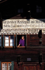Switzerland, region of Bern (Bernese Oberland), Saanenland, Gstaad, traditional wooden painted farm