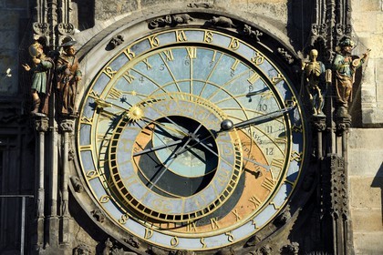 Czech Republic, Prague, historical centre listed as World Heritage by UNESCO, the Old Town Square (Staromestske nam), the Astrological clock on the City Hall facade