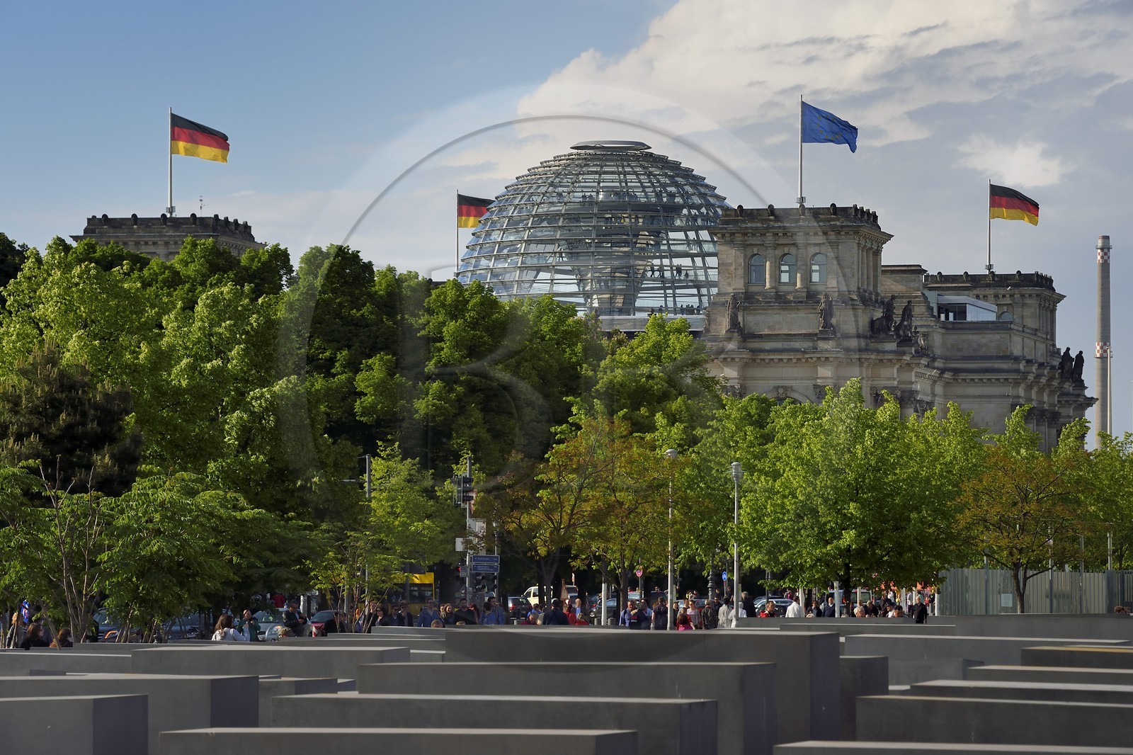 Allemagne, Berlin, Berlin-Mitte, Holocaust-Mahnmal, Mémorial des victimes de la Shoah de l'architecte Peter Eisenmann et le Reichstag en arrière plan