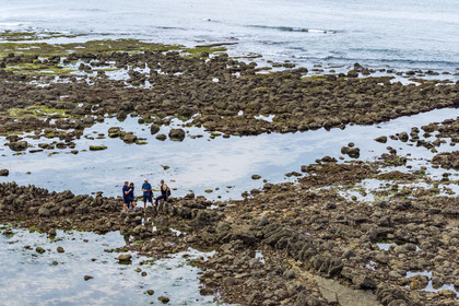 France, Vendée (85), Talmont-Saint-Hilaire, murs de la pêcherie en ruine sur l'estran du Veillon (vue aérienne)