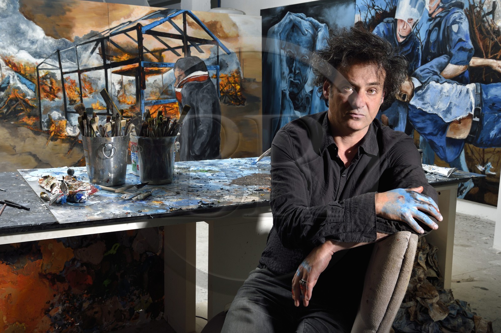 France, Val-de-Marne (94), Yvry-sur-Seine, Atelier de Fred Kleinberg, travail pour l'exposition Odyssée