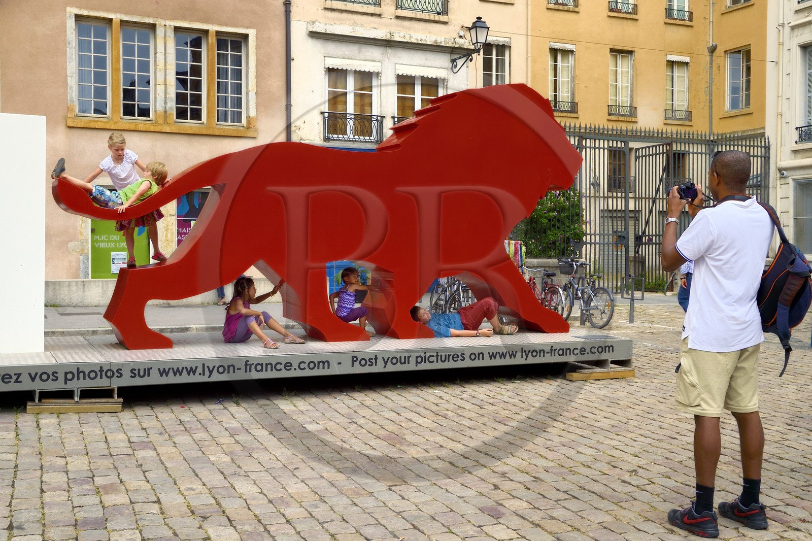 France, Rhone, Lyon, historical site listed as World Heritage by UNESCO, Vieux Lyon (Old Town), in Place St Jean under the Notre Dame de Fourviere Basilica, OnlyLyon is the aglomeration Communication label